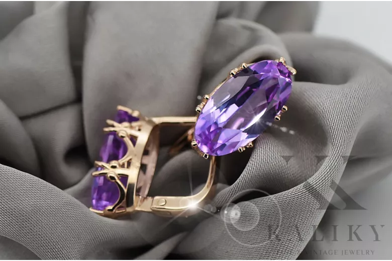 Earrings Vintage style Alexandrite Original Vintage 14K Rose Gold vec021r